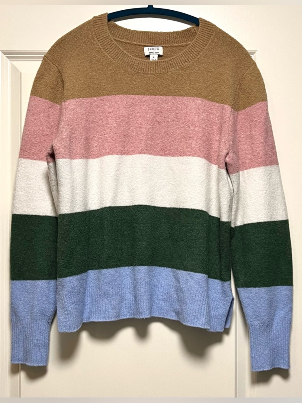 J Crew Striped Crewneck Sweater in Extra Soft Yarn Cozy Pullover Colorblock L